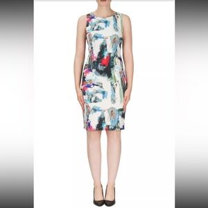 Joseph Ribkoff Paint Stroke Abstract Art Multicolor Sheath Pencil Dress Size 8
